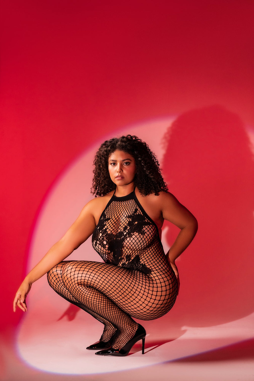 Vino Noir Floral Fishnet Bodystocking Plus