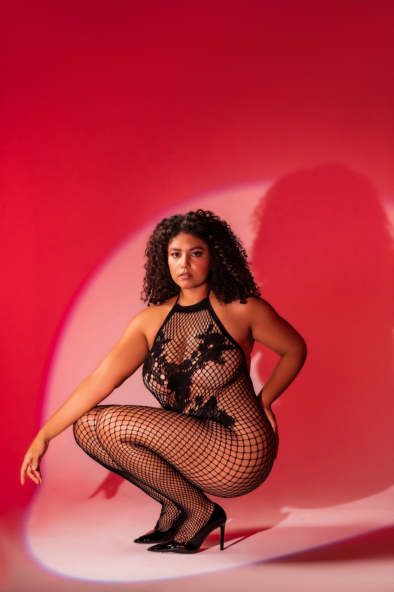 Vino Noir Floral Fishnet Bodystocking Plus