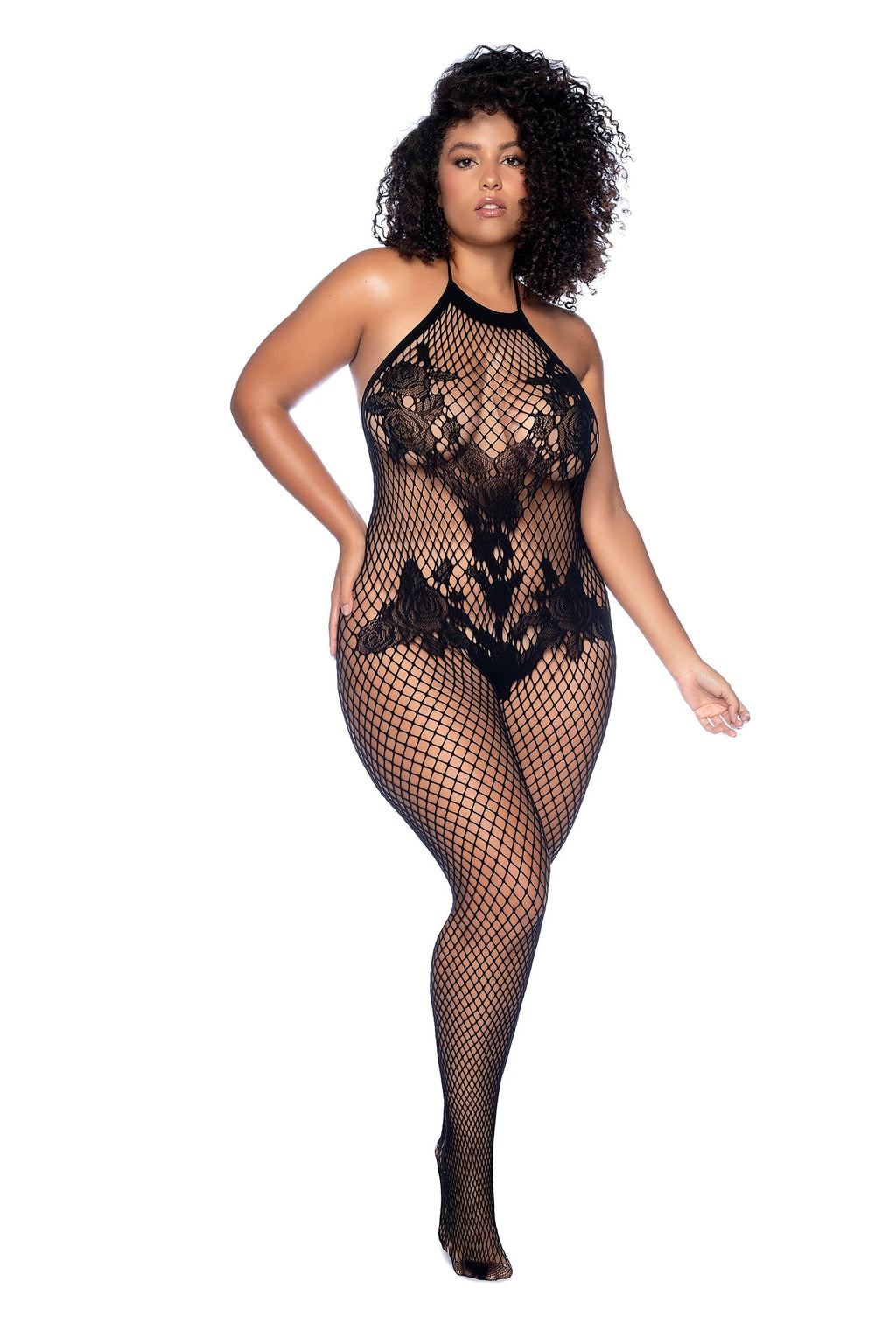 Vino Noir Floral Fishnet Bodystocking Plus