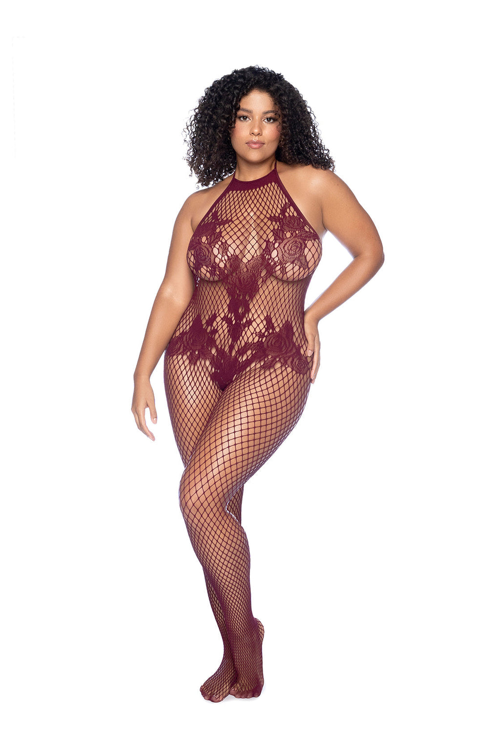 Vino Noir Floral Fishnet Bodystocking Plus